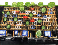 Mise en couleur dun immeuble par Hundertwasser